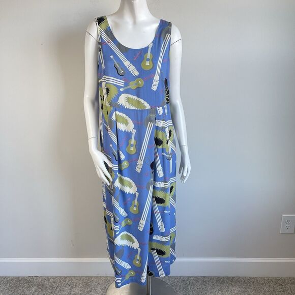 80's Vintage Reyn Spooner Hawaiian Midi Dress Ukelele Rare Print Rayon Sz Small - Picture 1 of 16